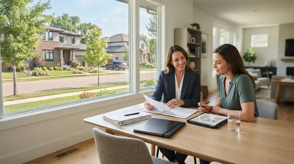 Real estate professional discussing a residential property with a homebuyer