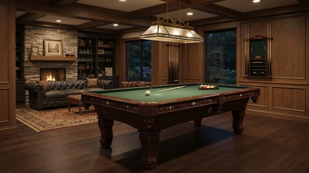 Vintage Peter Vitalie pool table in an elegant game room
